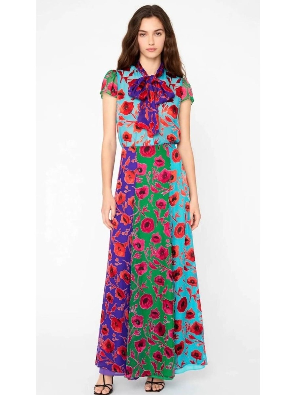 🌺NWT Alice + Olivia Jeannie Silk-Blend Bow Blouse Poppy Garden Bluebird Small🌺 - Picture 14 of 15